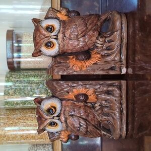 Vintage Hand Painted Pair of Owls Book Ends